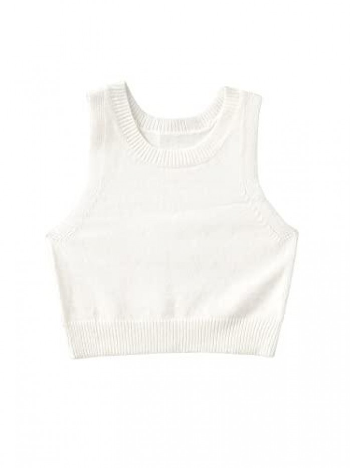 Women's Casual Sleeveless Crop Tank Top Ribbed Knit Vest Pullover Sweater 