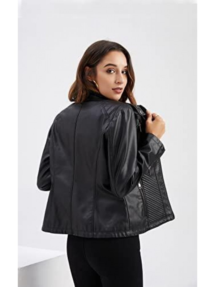 Faux Leather Jacket Women Slim Fit Soft Moto Jacket 