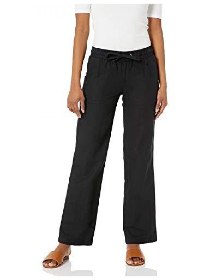 Women's Linen Blend Drawstring Wide Leg Pant  