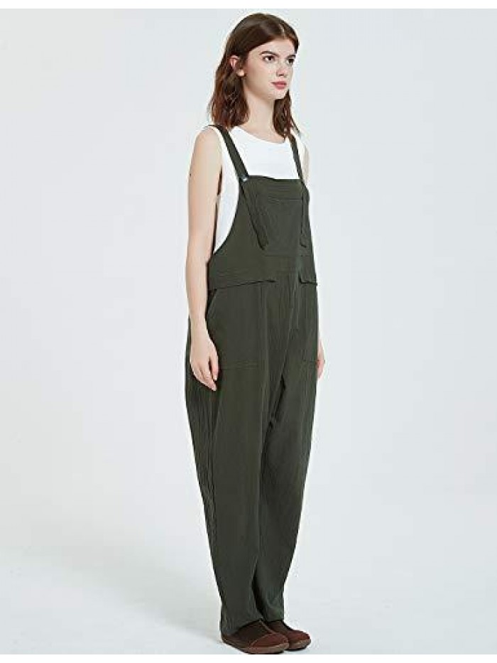 Women's Fashion Baggy Loose Linen Overalls Jumpsuit 