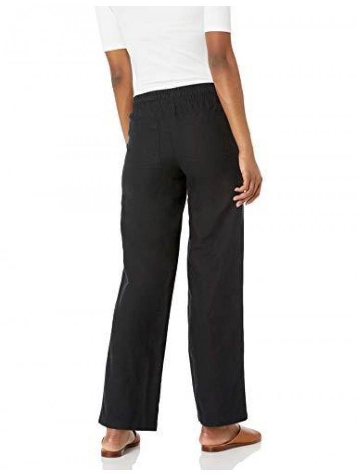 Women's Linen Blend Drawstring Wide Leg Pant  