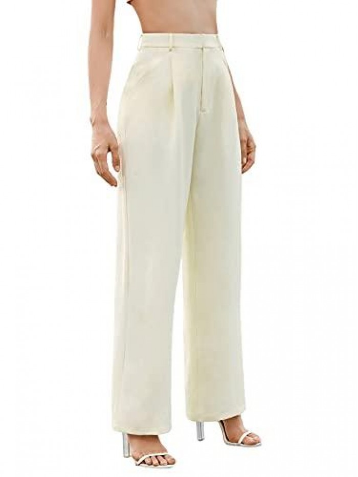 Women's Elegant High Waist Solid Long Pants Office Trousers 