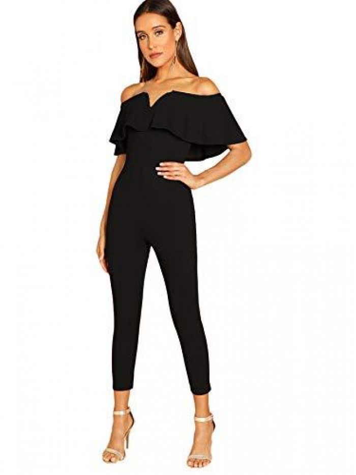 Women's Elegant Off Shoulder Ruffle High Waist Long Jumpsuit 