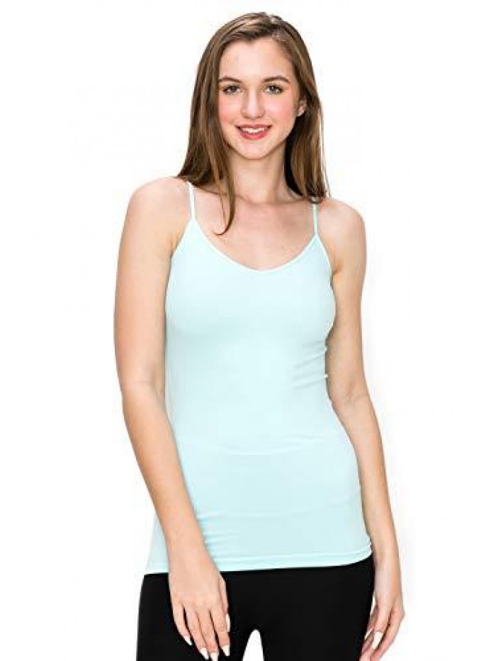 Women’s V-Neck Camisole Tank - Basic Seamless Stretch Spaghetti Strap 