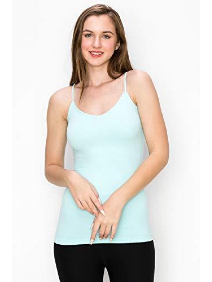 Women’s V-Neck Camisole Tank - Basic Seamless Stretch Spaghetti Strap 