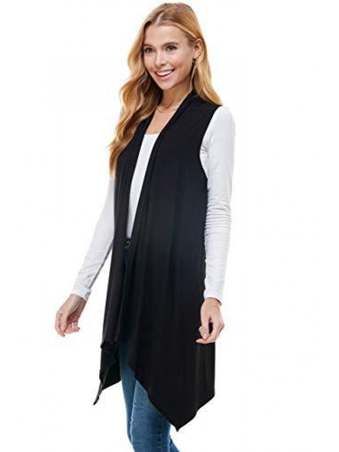 Women's Sleeveless Asymmetric Hem Open Front Cardigan [Made in USA] 