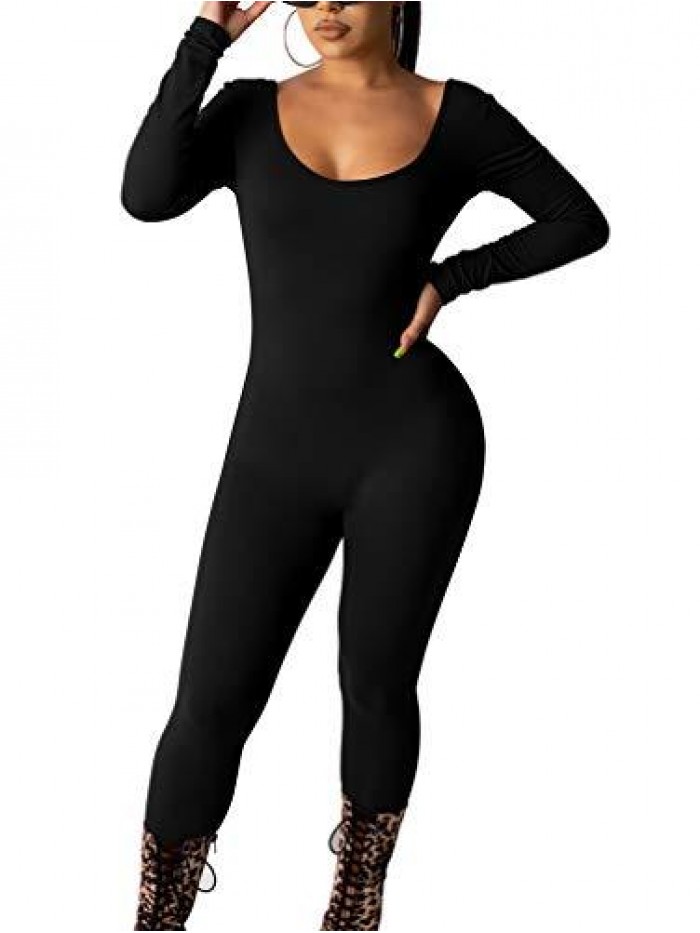 Women's Sexy Bodycon Long Sleeve Scoop Neck One Piece Jumpsuit Romper 