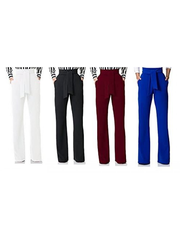 Women's Stretchy High Waisted Wide Leg Button-Down Pants 