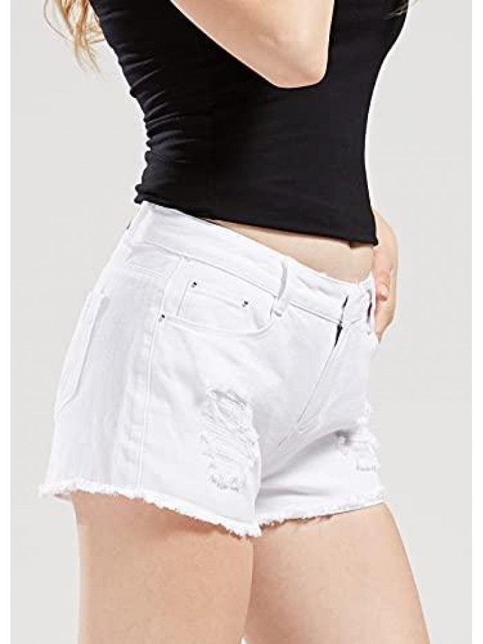 Women's Perfectly Fit 5-Pockets Ripped Denim Jean Shorts 