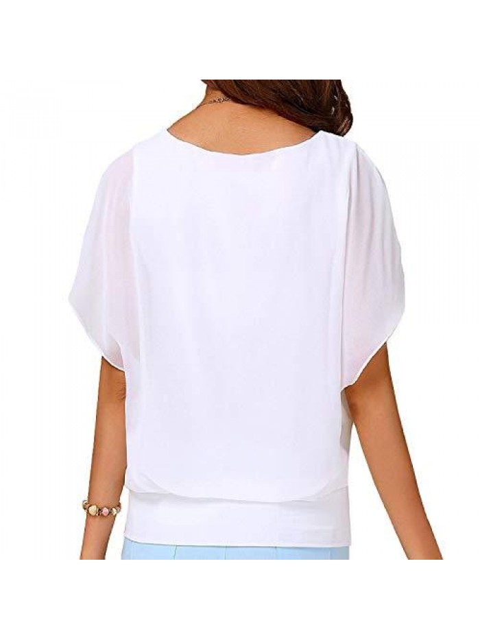 Women's Loose Casual Short Sleeve Chiffon Top T-Shirt Blouse 