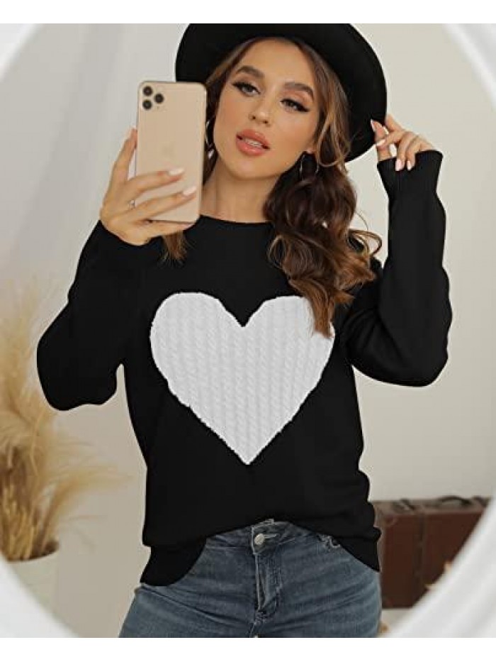 Women's Pullover Sweater Round Neck Long Sleeve Heart-Shaped Sweater 