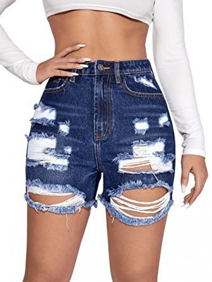 Women's Summer Denim Shorts Frayed Raw Hem Jeans Shorts 