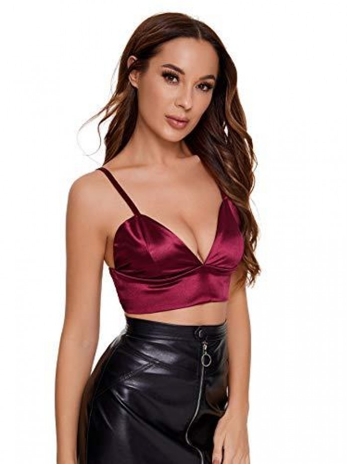 Women's Strappy Plain V Neck Vest Sexy Bralette Cami Crop Top 