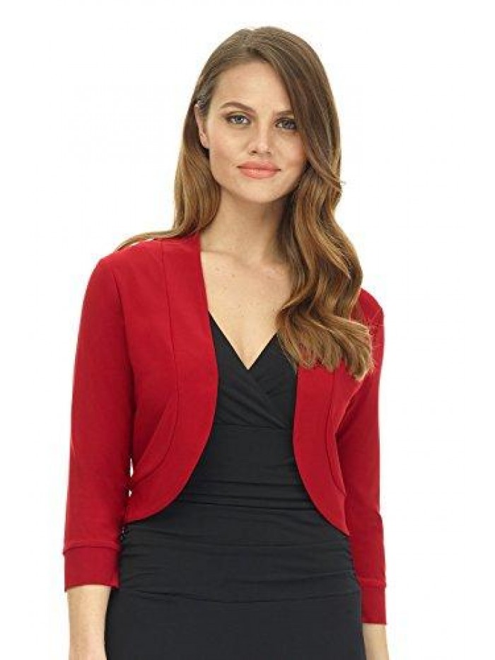 Women's Soft Knit Rounded Hem Stretch Bolero Shrug 