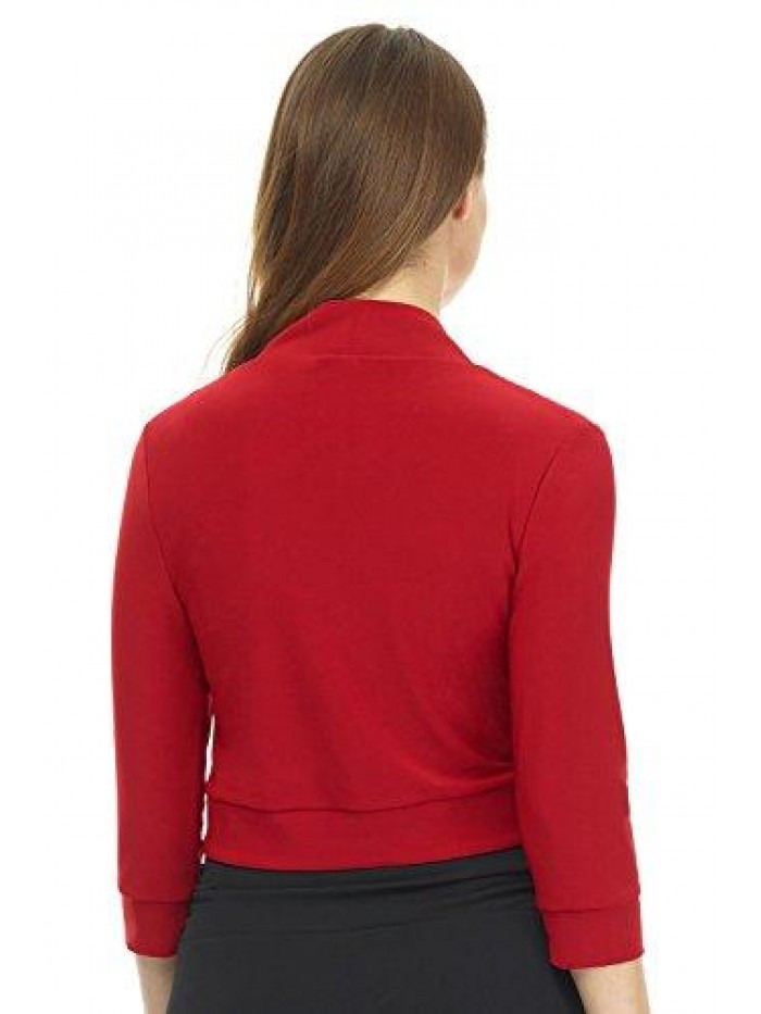 Women's Soft Knit Rounded Hem Stretch Bolero Shrug 