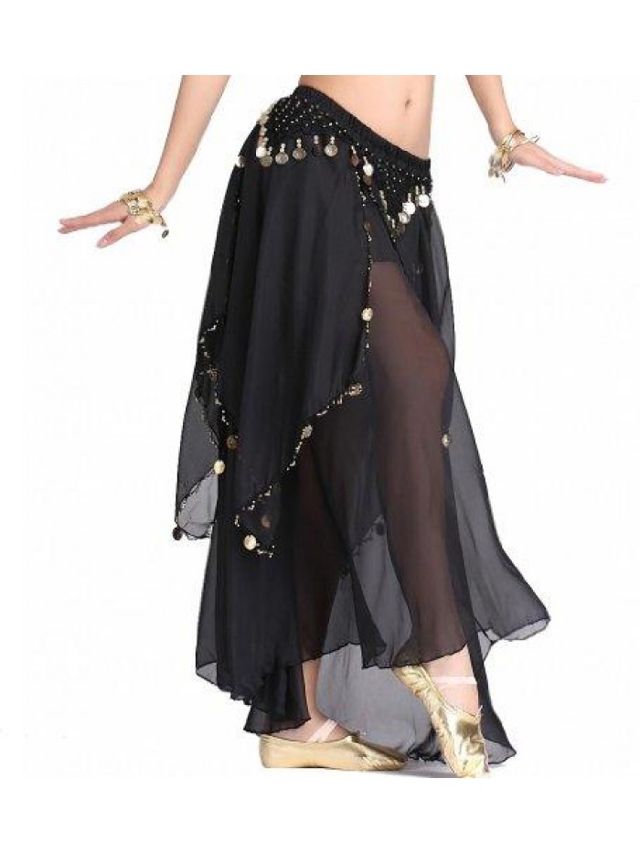 Women's Belly Dance Chiffon Skirt with Coins 