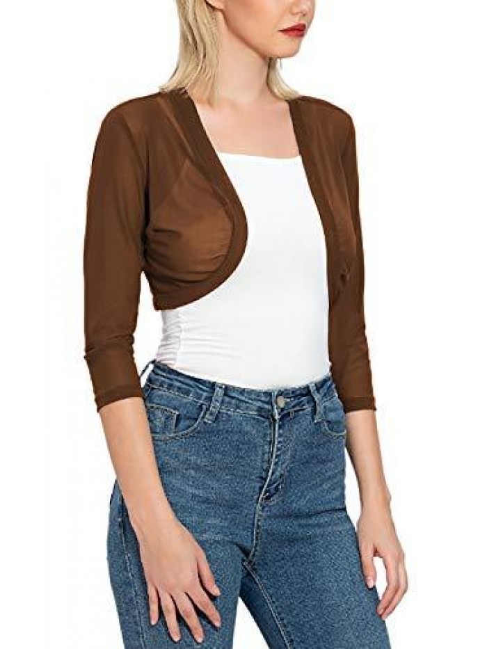 Women's 3/4 Sleeve Shrug Open Front Cardigan Bolero Jacket 