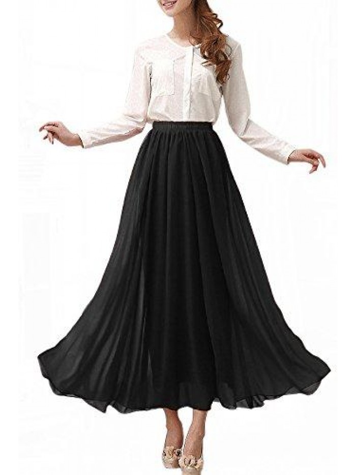 Womens Chiffon Retro Long Maxi Skirt Beach Ankle Length Skirt 