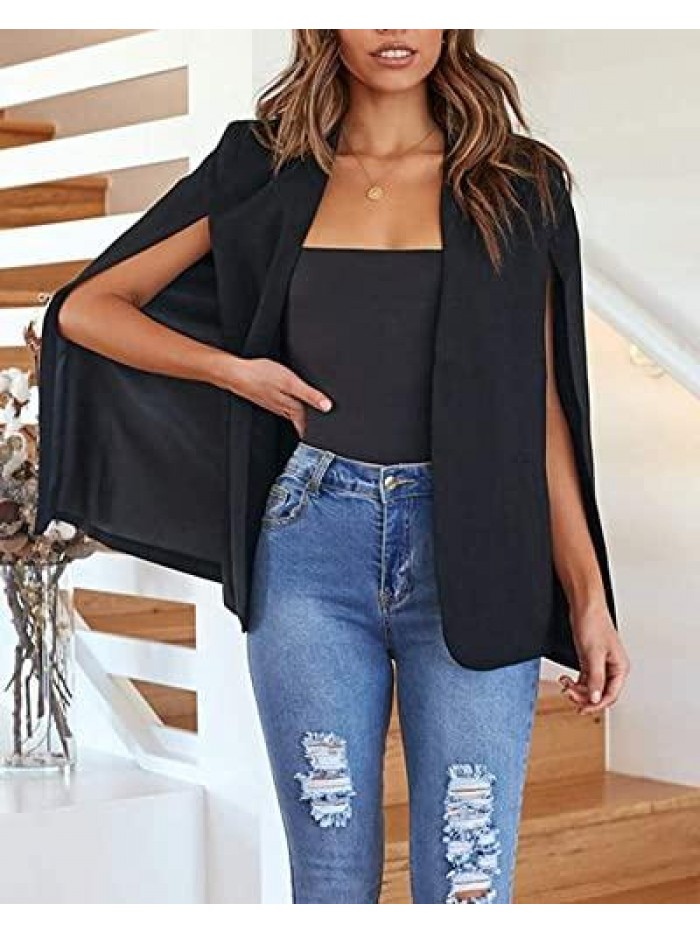 Cape Sleeve Blazer Jackets for Women Elegant Casual Cape Coat 