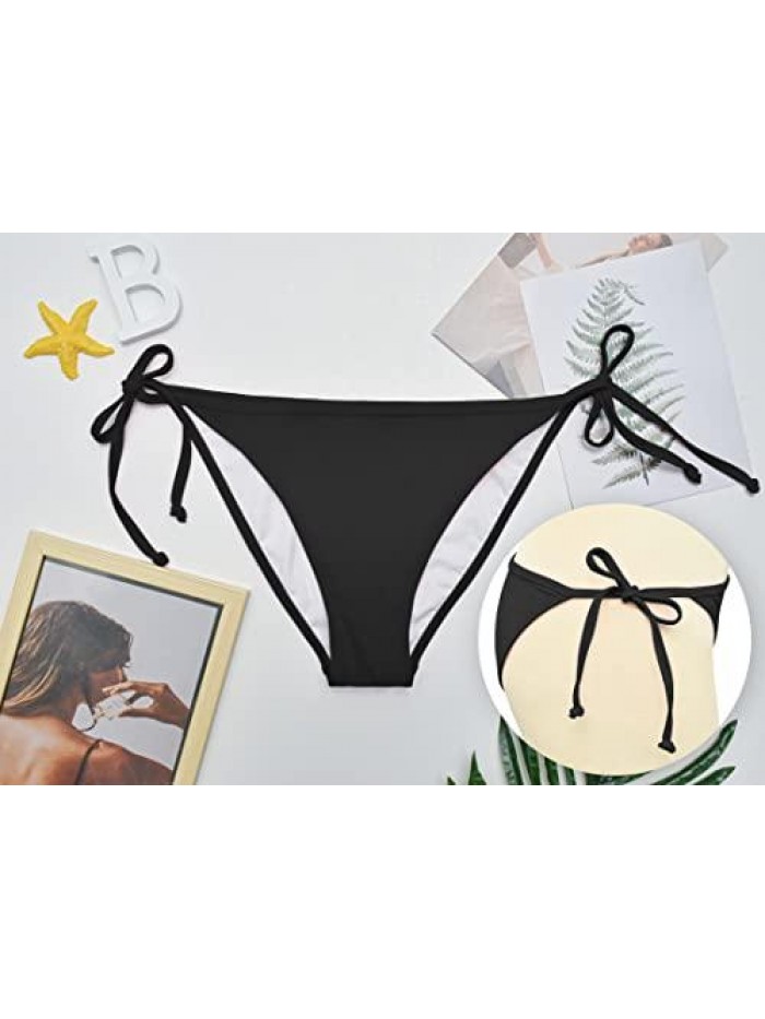 Women's Cheeky Brazilian Bikini Bottoms Tie Side Swim Bottom 