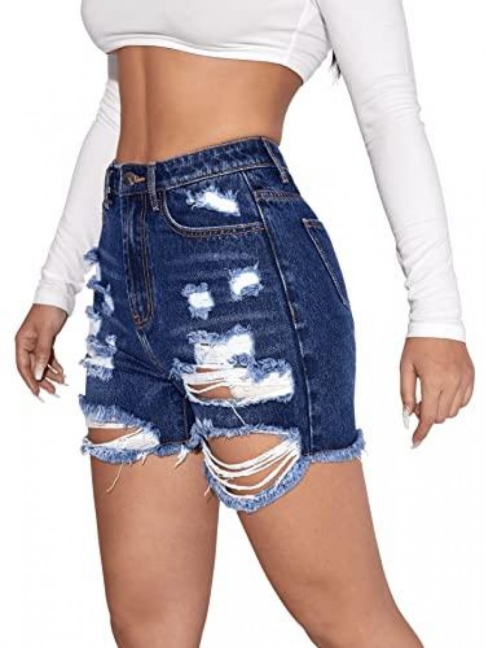 Women's Summer Denim Shorts Frayed Raw Hem Jeans Shorts 