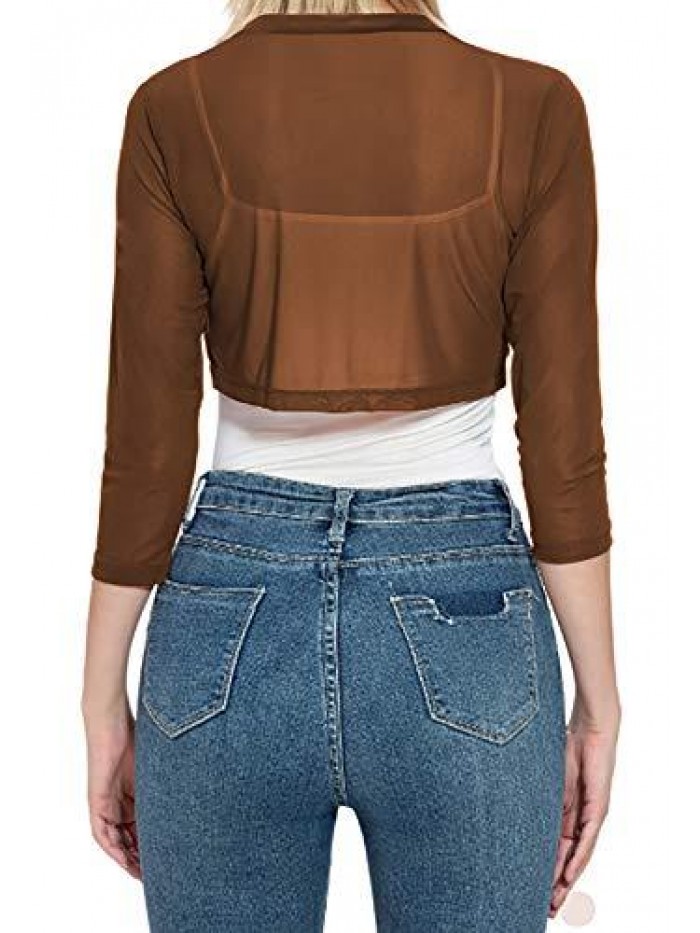 Women's 3/4 Sleeve Shrug Open Front Cardigan Bolero Jacket 