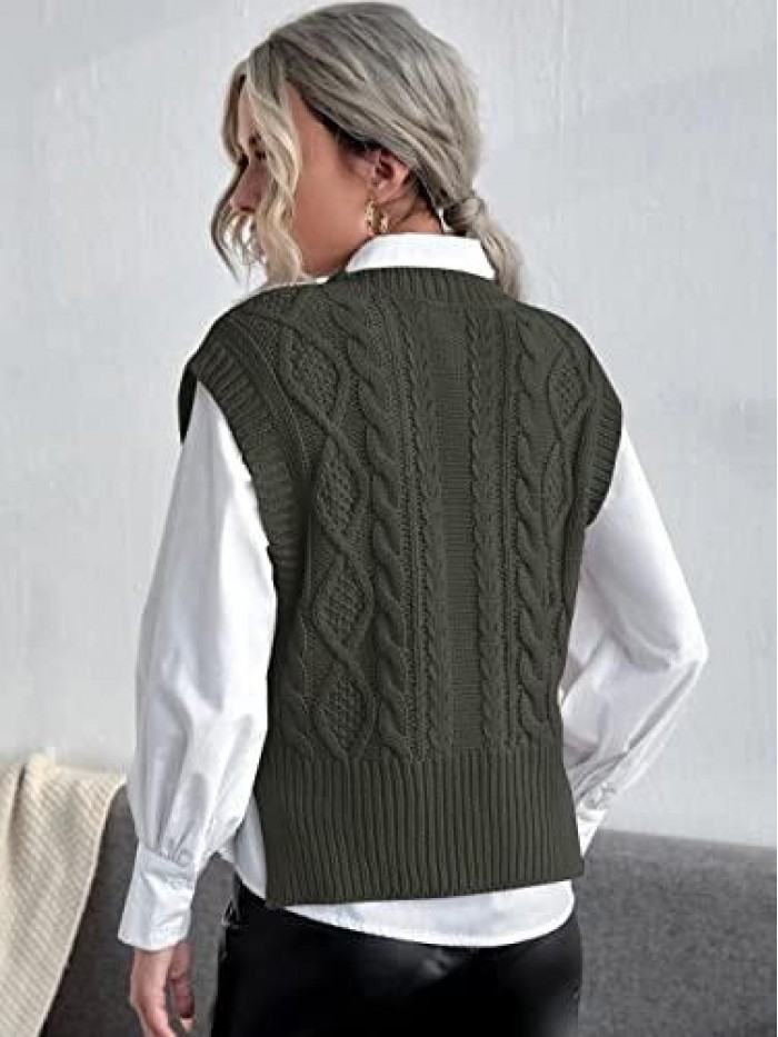 Womens V Neck Sweater Vest Sleeveless Pullover Crop Sweater Vest 