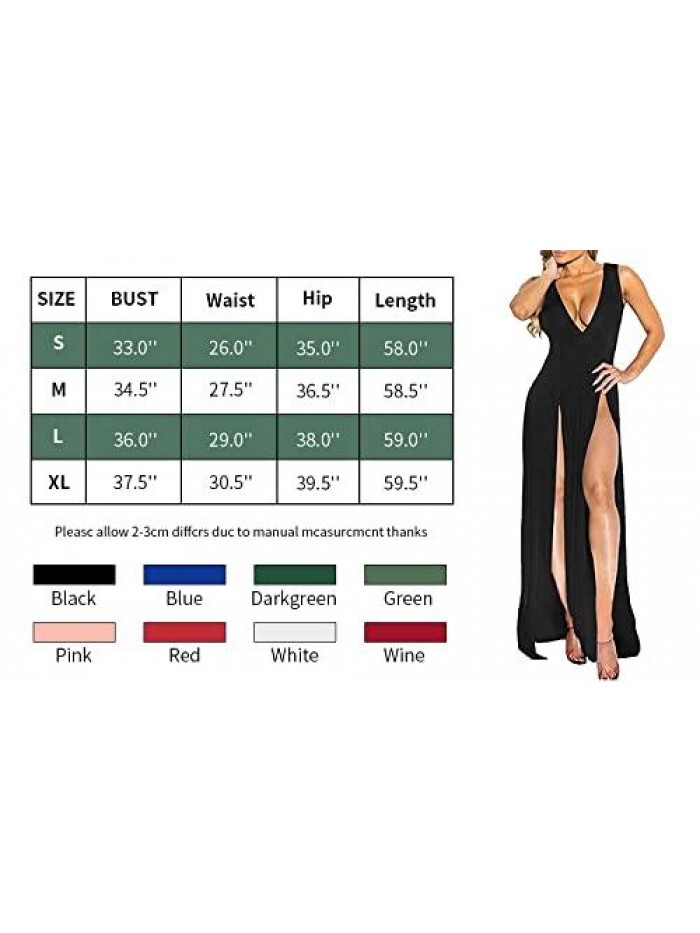 Bandage Side Split V Neck Sleeveless Bodycon Clubwear Maxi Vest Dress 