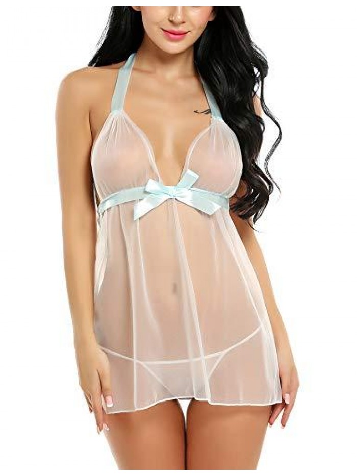 Lingerie for Women Lace Babydoll Strap Chemise Halter Negligee 