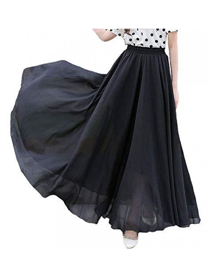 Womens Chiffon Retro Long Maxi Skirt Beach Ankle Length Skirt 