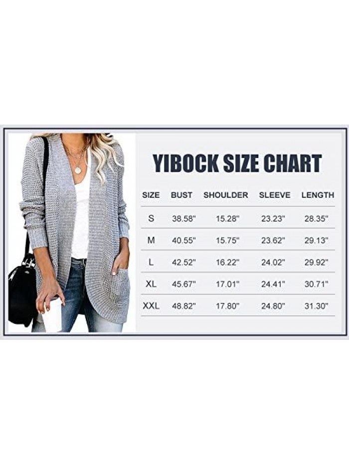 Womens Long Sleeve Open Front Waffle Chunky Knit Cardigan Sweater Outwear 