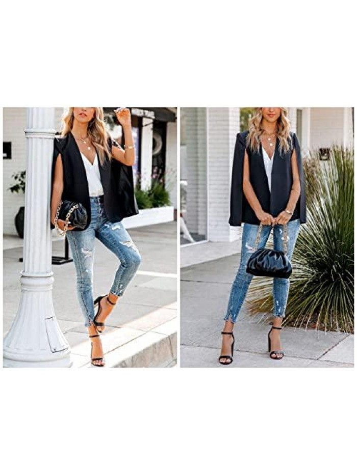 Cape Sleeve Blazer Jackets for Women Elegant Casual Cape Coat 