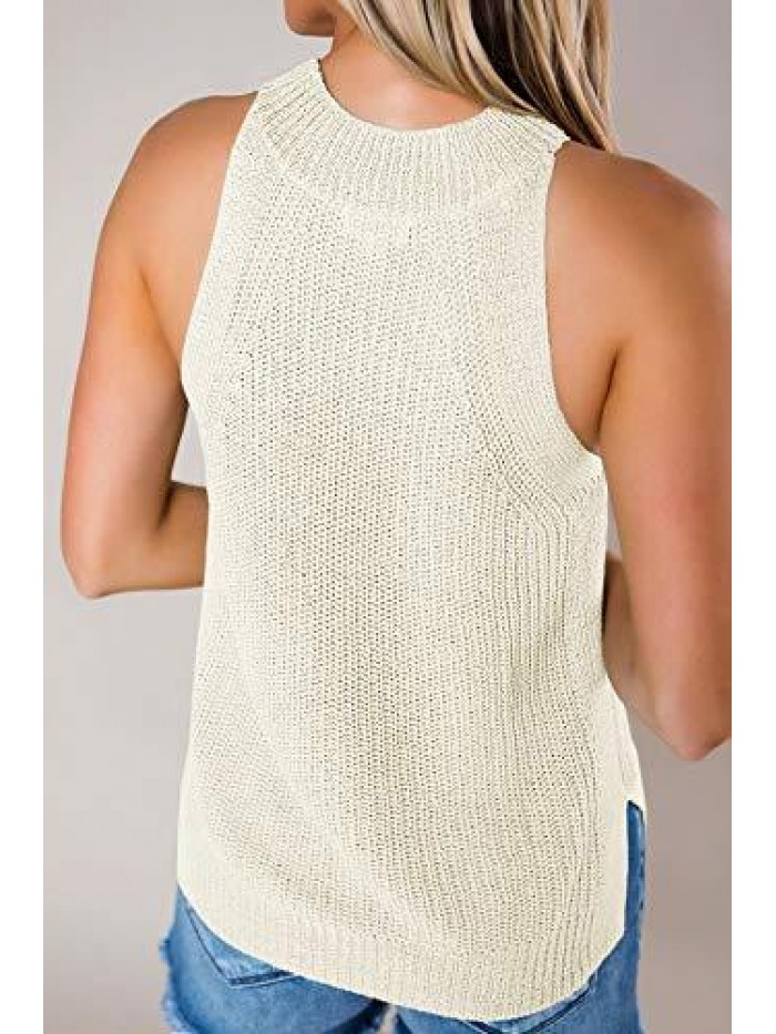 Womens Summer Loose Knit Shirts Sleeveless Halter Neck Sweater Tank Tops 