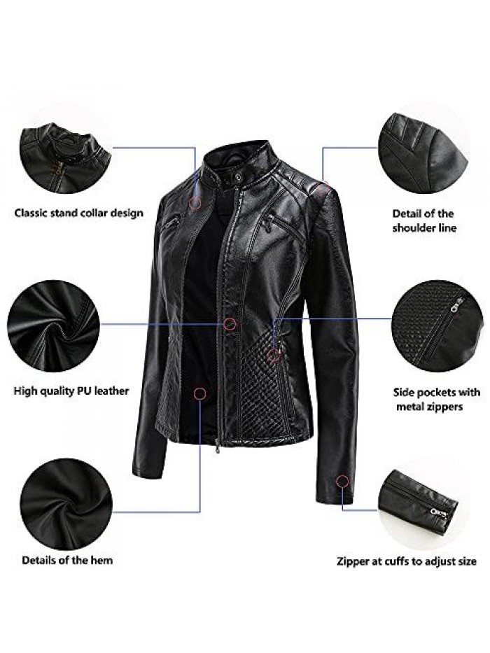 Faux Leather Jacket Women Slim Fit Soft Moto Jacket 