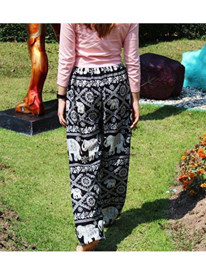 Women's Smocked Waist Harem Hippie Boho Yoga Palazzo Casual Pants 