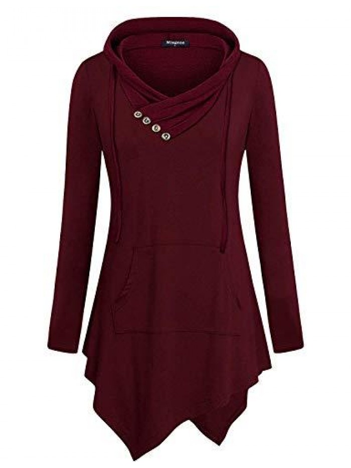 Uneven Hemline Hoody Shirt Pocket Tunic Long Sleeve Casual Tops 