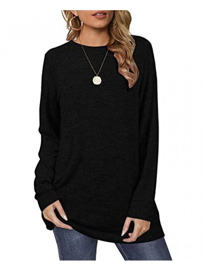 for Women Long Sleeve Crew Neck Plain Fashion Casual Tops 