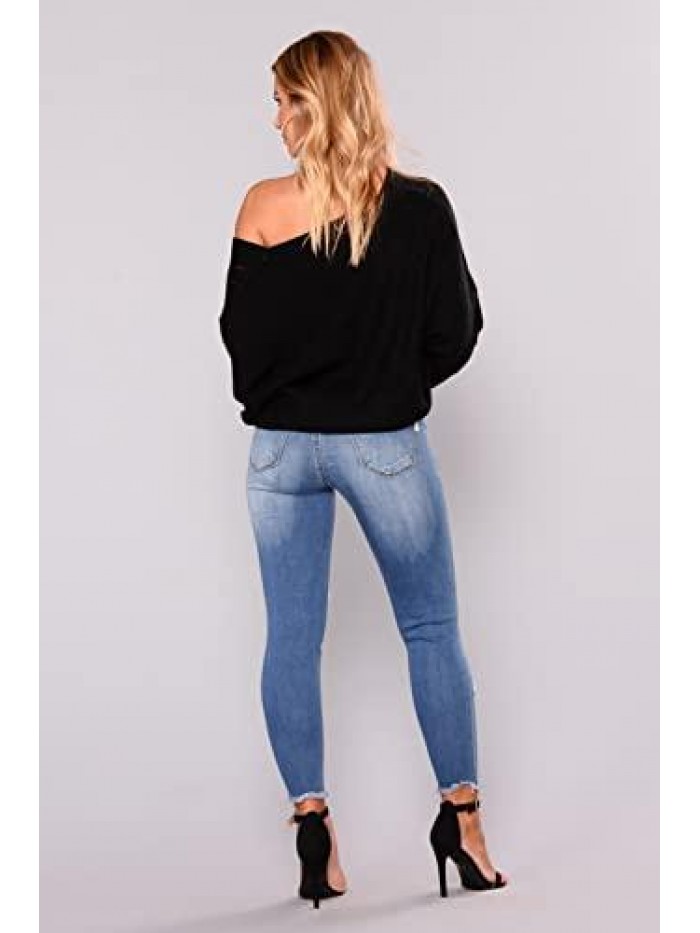 High Waist Skinny Stretch Ripped Jeans Destroyed Denim Pants 