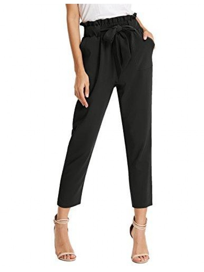 KARIN Women's Cropped Paper Bag Waist Pants with Pockets 