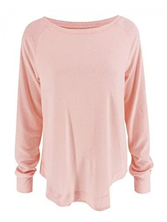 Womens Long Sleeve Round Neck Tunic Casual Pullover Fall Tops 