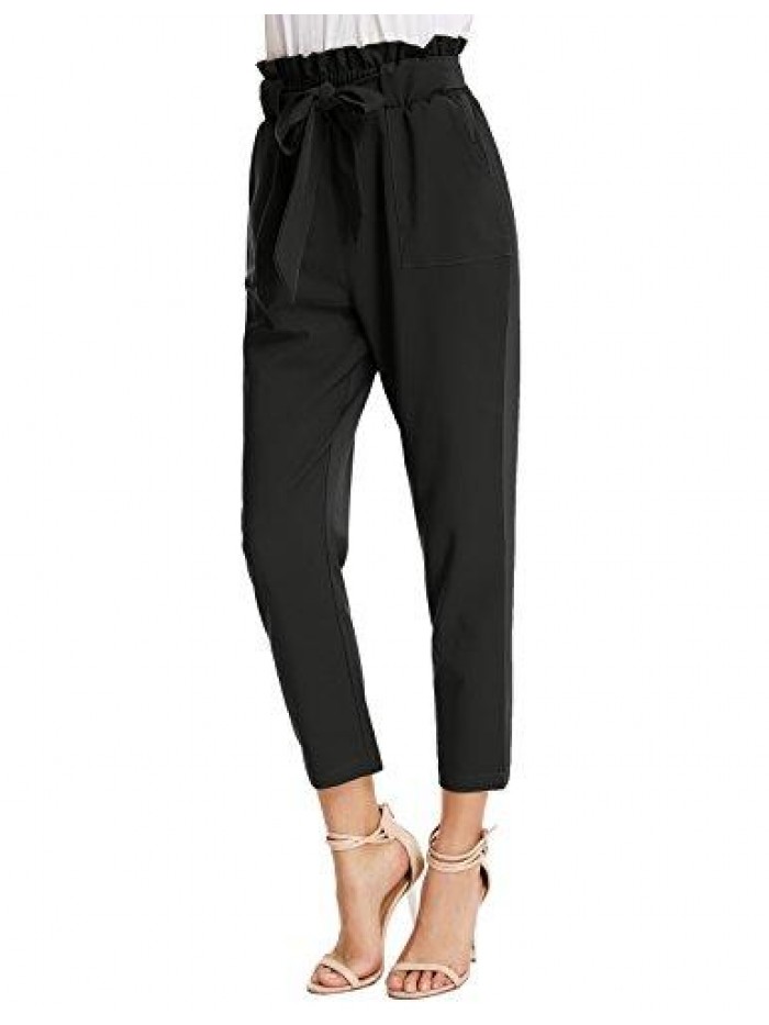 KARIN Women's Cropped Paper Bag Waist Pants with Pockets 