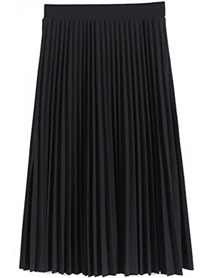 Women's High Waist Pleated Skirt A line Swing Midi Skirt 