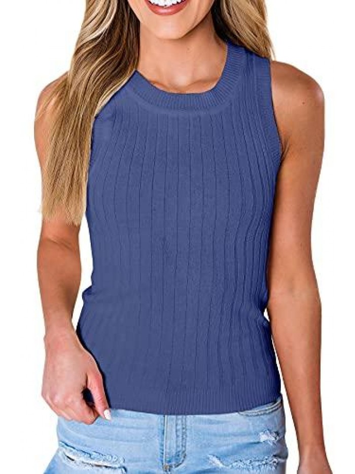 Women's Sleeveless Sweater Tank Tops Ribbed Knit Fitted Shirt Vest 