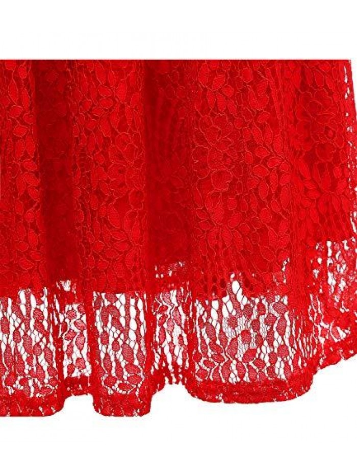 Women High Waist Pleated A-Line Knee Length Lace Pockets Skirt 