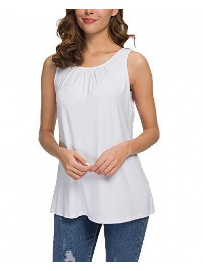 Women's Summer Sleeveless Pleated Back Closure Casual Tank Tops 