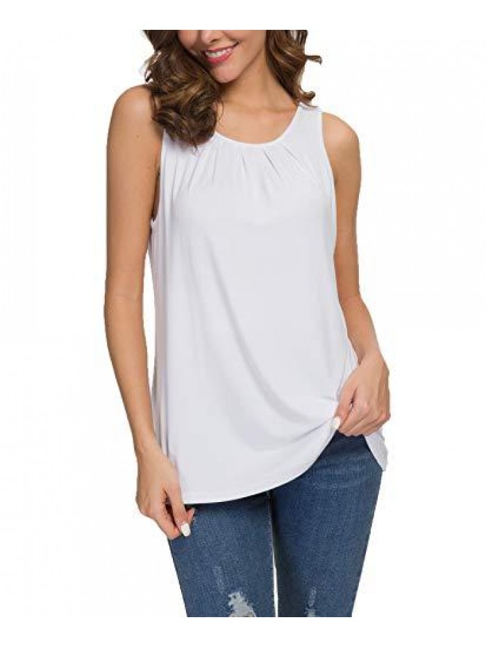 Women's Summer Sleeveless Pleated Back Closure Casual Tank Tops 