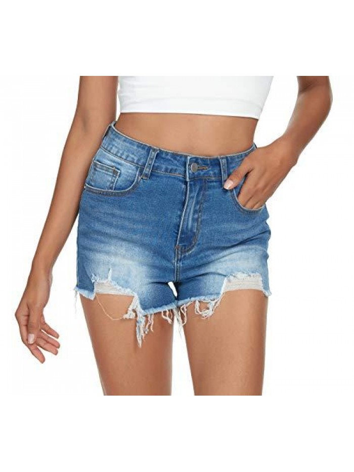 Women's Summer Ripped Hole High Waist Casual Short Jeans 