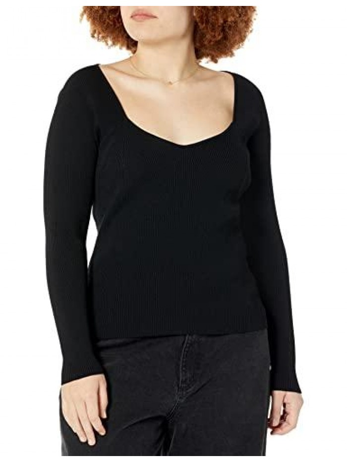 Drop Women's Victoria Cropped Ribbed Sweetheart Neckline Sweater 