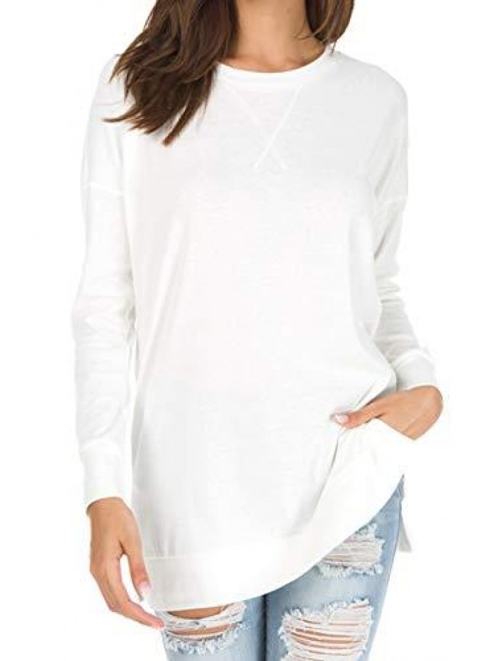 Women's Fall Long Sleeve Side Split Loose Casual Pullover Tunic Tops 