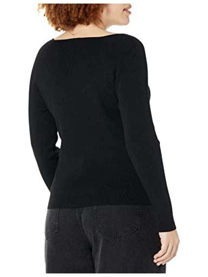 Drop Women's Victoria Cropped Ribbed Sweetheart Neckline Sweater 